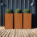 Modern Cor Ten Steel Planter – 28” Tall Planters with Removable Insert Shelf | Heavy-Duty Rust-Resistant Metal Planter Box for Patio, Porch & Garden (14x14x28in) by CozyNest Decor