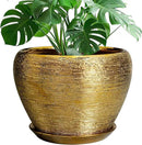 Ceramic Planter 10 Inch - Indoor Plant Pot with Drainage Hole and Saucer Large Decorative Planter Mid-Century Modern Flower Pot Outdoor for Home Decor Gold by GreenHaven Gardens