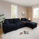 120.3" Modern L-Shaped Sectional Sofa with 360°Swivel Drop-Down Table, Storage Armrest, USB Ports & Movable Storage Ottoman – Plush Linen Cloud Couch for Lounge (Black) by CozyNest Decor