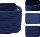Small Storage Baskets for Organizing | Closet Organizer Bins | Shelf Toy Basket | Woven Rope Baskets | Cube Decorative Box | Shallow Basket | 13x8.5x5.1” | 3 Packs Navy Blue by TinyTreasures Baby Boutique