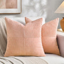 Fancy Homi 2 Packs Peach Decorative Throw Pillow Covers 16x16 Inch for Living Room Couch Bed Sofa, Rustic Farmhouse Boho Home Decor, Soft Corss Patchwork Corduroy Textured Square Cushion Case 40x40 cm by CozyNest Decor