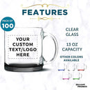 Custom Libbey Clear Glass Coffee Mugs 13 oz. Set of 100, Personalized Bulk Pack - Perfect for Coffee, Tea, Espresso, Hot Cocoa, Other Beverages - Black Bottom by TinyTreasures Baby Boutique
