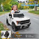 12V Ride on Car Licensed Ford F-150 Raptor, Kids Electric Car with Remote Control, LED Light/Music/MP3, Truck Bed Storage, 3-Point Seat Belt (12V, White) by TinyTreasures Baby Boutique