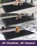DEXI Front Door Mats Outside Entrance, 17x36 Rubber Waterproof Dirt Trapping Entry Mat for Entryway, Heavy Duty Non-Slip Low-Profile Welcome Doormat All Weather for Patio, Black by CozyNest Decor