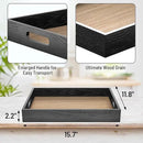Wood Serving Tray with Handles, Home Decorative Wooden Rectangle Ottoman Decor Platter Vanity Tray for Breakfast Dinner Drinks Kitchen Dining Living Bathroom Restaurants Black Wooden by CozyNest Decor