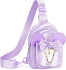 Small Sling Bag, Personalized Bags for Girls, Gifts for Girls Kids, Girl Friend Daughter Birthday Gift for Kids Daughter Sister Girl Gifts Trendy Stuff Belt Sling Shoulder Bag (Purple V) by TinyTreasures Baby Boutique