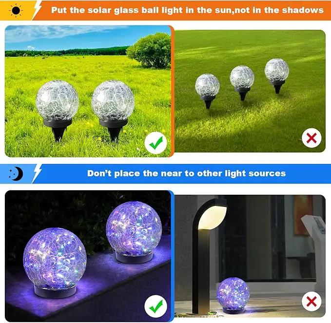 Solar Globe Lights Outdoor Waterproof-Solar Balls-Solar Garden Lights-Solar Orbs for Outside 4 Pack Cracked Glass Ball for Lawn Patio Yard Backyard Decorations, DS-XBQ-1-1-1, photo 5 of 7
