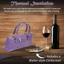 Wine Clutch Bag (Thermal Insulated) Trendy Women’s Carry Tote | Holds Red & White 750mL Bottles | Trendy Fashion | Incl. Portable Waiter-Style Corkscrew (Purple Burmese) by TinyTreasures Baby Boutique