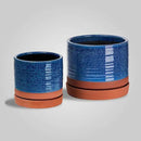 6 + 8 Inch Plant Pots, Ceramic Planter Pot with Drainage Hole & Saucer, Indoor/Outdoor Cylinder Round Planter Pot, Aqua Blue & Terracotta by CozyNest Decor
