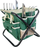 Gardening Tool Set, Stainless Steel 7-Piece Gardening Tools with Heavy-Duty Folding Stool and Detachable Canvas Tote Bag, Green and White, Ideal Gardening Gifts for Women and Men by GreenHaven Gardens