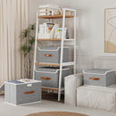 Yawinhe Collapsible Storage Bin, Cube Organizer Basket, Fabric Box with Lids, Washable and Leather Handle, for Home, Closet, Grey, 15.0''Lx9.8''Wx9.8''H, 5-Pack, USNK024GL-5 by TinyTreasures Baby Boutique