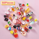 50 Pcs Miniature Food Drink Bottles Soda Pop Cans Pretend Play Kitchen Game Party Accessories Toys Hamburg Cake Ice Cream for 1/12 Doll House (25Food+25Drink) by TinyTreasures Baby Boutique