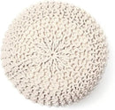 REDEARTH Round Pouf Ottoman –18"x18"x14" Hand-Knitted Cotton Pouffe –Cable Footstool –Boho Dori Hassock –Pre-Stuffed Poof – Extra Seat -Poofy Footrest for Living Room, Bedroom, Nursery, Nook –Ivory by CozyNest Decor
