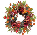 22 Inch Fall Chrysanthemum Wreath Harvest Floral Wreath with Apples Pinecones Berries and Eucalyptus Maple Leaves for Fall Thanksgiving Halloween Mantel Table Outdoor Front Door Wall Window by CozyNest Decor