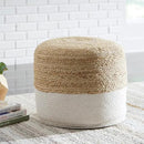 Signature Design by Ashley Sweed Valley Jute & Cotton Pouf, 19 x 19 Inches, Beige & White by CozyNest Decor