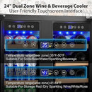 24 Inch Dual Zone Wine and Beverage Refrigerator, Built-in or Freestanding Cooler with French Doors, Drink Fridge with Upgraded Compressor for Beer, Wine, and Soda by CozyNest Decor