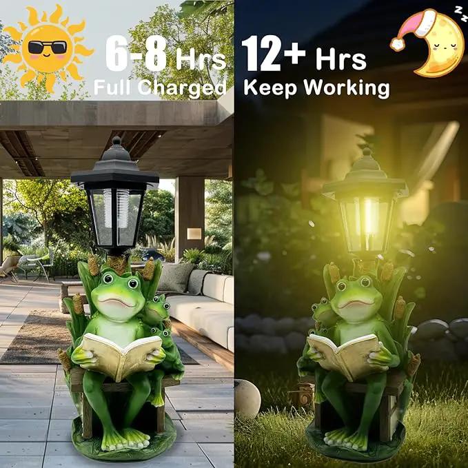 Frog Garden Statue with Solar Lantern - 16“ Outdoor Solar Lights Frog Figurine for Outside, Yard, Patio, Lawn Decor, Housewarming Gifts for Women, Mom, photo 3 of 7
