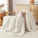 Chunky Knit Blanket Throw, 100% Hand Knit Throw Blanket Handmade Chenille Cable Knit Throw for Couch, Stylish Cozy Soft Rope Knot Crochet Blanket for Home Decor, Ivory, 40x50 Inches by CozyNest Decor