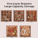 Kendal Jewelry Box, 6-Layer Jewelry Storage Organizer for Necklace Bracelet Rings Watch, 10.2"x8.2"x6" Classic Brown PU Leather 5 Drawers Large Storage Capacity with Mirror by TinyTreasures Baby Boutique