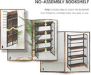4NM No Assembly 4 Tiers Folding Bookshelf, 47.2" H Foldable Storage Shelves Vintage Bookcase Standing Racks Study Organizer Home Office - Rustic Brown Black by CozyNest Decor