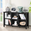 6 Cube Bookcase, Farmhouse Wood Low Storage Organizer Book Shelf, Black 47" Horizontal Console Bookshelf with Legs, Hallway Book Case for Entryway, Display Cabinet for Living Room, Office by CozyNest Decor