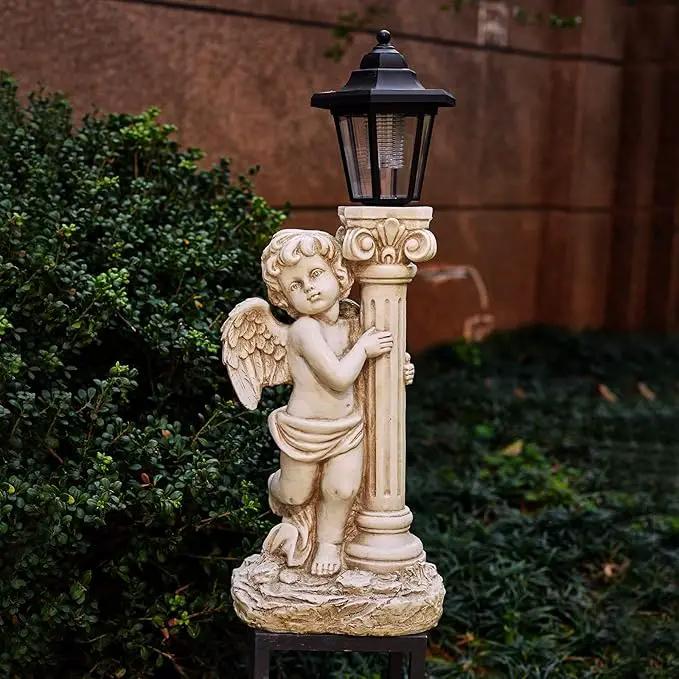 Angel Statue with Solar Lights (Left) 19.7 Inch, Solar Cherub Angel Garden Statue with Roma Pillar for Garden Decor, Porch, Patio, Yard Art Decorations, Polyresin, photo 3 of 8