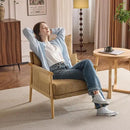 VINGLI Boho Braid Accent Armchair,Mid-Century Modern Chiar with Solid Wooden Armrest,Comfy Louge Cushion Chair with Waist Pillow for Bedroom,Living Room,Reading Room, Khaki