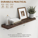 Solid Elm Wood Floating Shelves, 36 Inch Wood Floating Shelves for Wall, Live Edge Wooden Shelves Wall Mounted for Books, Bathroom, Kitchen, Walnut Color, Set of 2 by CozyNest Decor
