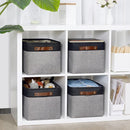 DULLEMELO Canvas Storage Bin with Handles, Fabric Bins for Shelves, Bedroom, Office,Nursery,Fabric Storage Baskets for Toys, Clothes,Gift(Black&Grey,15"x11"x9.5",4-Pack) by TinyTreasures Baby Boutique