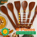 Riveira Premium Brown Bamboo Wooden Spoons for Cooking Set of 6 – Premium Brown Bamboo Wooden Cooking Utensils, Wooden Spatula, Wooden Spoon - Premium Quality Wooden Utensil Set for Non-Toxic Cooking by CozyNest Decor