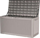 100 Gallon Storage Box, Waterproof Resin Deck Box with Hydraulic Piston Design, Lockable Storage Bench for Package Delivery, Storage Bin for Patio Cushions, Garden Tools, Grey by CozyNest Decor