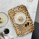 Serving Trays with Handles, 14.5 x 9.8 inch Rectangular Plastic Tray for Restaurant, Kitchen, Brown Leopard by CozyNest Decor
