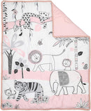 Lambs & Ivy Happy Jungle Pink/White Safari Nursery 5-Piece Crib Bedding Set by TinyTreasures Baby Boutique