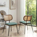 Rattan Dining Chairs Set of 2, Mid Century Modern Dining Chairs with Cane Back for Kitchen Dining Room, 19 Inch Fabric Green by CozyNest Decor