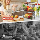 2 Pack Fruit Bowl Hanging Fruit Basket for Kitchen Counter ,Stackable Wire Baskets for Onion Storage and Potato Storage with Wood Lid,Vegetable Fruit Basket with Banana Hooks by CozyNest Decor