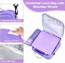 Kids Bento Lunch Box with 8oz Soup Thermo, Water Bottle, Kids Leakproof Lunch Food Containers with 4 Compartment, Insulated Hot Food Jar with Lunch Bag for School, Trvael (Purple) by TinyTreasures Baby Boutique