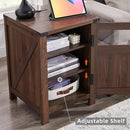 JXQTLINGMU Farmhouse End Table with Charging Station, 18'' Rustic Nightstand with Barn Door & Adjustable Shelf, Wooden Sofa Side Table with 3-Tier Storage for Living Room, Bedroom, Brown by CozyNest Decor