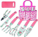 Gardening Tools, 8 Pcs Heavy Duty Floral Garden Tool Set Birthday Gifts for Women WANCHI Rose Red Gardening Kit (Garden Tool Bag Kneeling Pad Weeder Fork Hand Rake Pruning Shears Trowel Transplanter) by GreenHaven Gardens