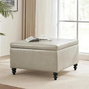 HUIMO Square Storage Ottoman, Tufted Leather Ottoman for Living Room (Khaki) by CozyNest Decor