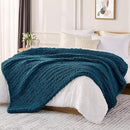 L'AGRATY Chunky Knit Blanket Throw: 72''x84'' Chenille Chunky Knitted Throw Blankets for Bed Couch - Handmade Thick Big Cable Knit Blanket - Large Crochet Rope Blankets for Home Decor(Blue) by CozyNest Decor