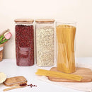 Liuruiyu Glass Storage Jars Set of 3, Clear Glass Food Storage Containers with Airtight Bamboo Lid Stackable Kitchen Canisters for Candy,Cookie,Rice,Sugar,Flour,Pasta(Flat) by CozyNest Decor