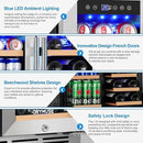 24 Inch Dual Zone Wine and Beverage Refrigerator, Built-in or Freestanding Cooler with French Doors, Drink Fridge with Upgraded Compressor for Beer, Wine, and Soda by CozyNest Decor