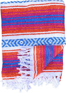 Del Mex Classic Mexican Blanket, Large Authentic Woven Falsa Throw (70"x50"), Artisan Southwest Décor for Beach, Yoga, Outdoors (Orange/Pink/Blue) by CozyNest Decor