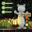 Json Garden Statue Solar Cat Figurine with Lantern, 10" Resin Kitten Outdoor Lawn Porch Yard Art, Lighted Christmas Birthday Gifts for Mom Grandma by GreenHaven Gardens