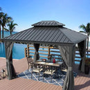 Kozyard Alexander 10' X 12' Hardtop, Aluminum Metal Gazebo with Galvanized Steel Double Roof Canopy, Curtain and Netting, Permanent Pavilion for Patio, Backyard, Deck, Lawn (Gray) by GreenHaven Gardens