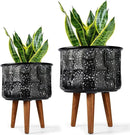 Harvest Land Plant Pots with Stand, Set of 2 Large Modern Planters Metal Tall Handmade Flower Pots with Drainage Holes Indoor Outdoor,Grey by CozyNest Decor
