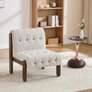 Modern Armless Accent Chair for Living Room, Soft Beige Linen Button Tufted Upholstered Lounge Reading Chair with Walnut Wood Frame by CozyNest Decor