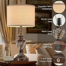 Farmhouse 3-Way Dimmable Touch Table Lamp Set of 2 for Bedroom Living Room with USB A+C Charging Ports 27.75" Tall Rustic Traditional Nightstand Bedside Lamps Brown End Table Lamp (2 Bulbs Included) by CozyNest Decor