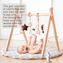 Wooden Baby Play Gym with Mat, Foldable Baby Play Gym Frame Activity Gym Hanging Bar with 6 Gym Baby Toys Rainbow Playmats for Newborn Baby (Natural) by TinyTreasures Baby Boutique