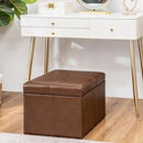 Adeco Storage Ottoman Foot Rest Stool, Leather Ottoman Footstool with Hinged Lid, 17" Small Foot Stool Bench for Living Room, Bedroom by CozyNest Decor